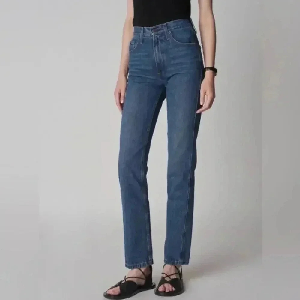 Denim Co. Medium Wash Blue High Waisted Cotton Straight Leg Jeans Size 8